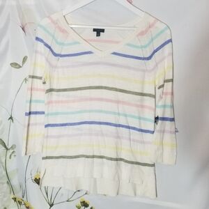 S Petite Talbots thin knit v-neck sweater, pastel rainbow, cotton